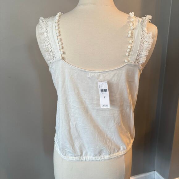 Anthropologie Tiny Macie Crochet Lace PomPom Tank Top Ivory SzMed Boho Feminine - Picture 5 of 15